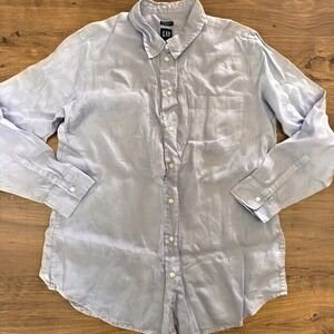 GAP Womens M Boyfriend Linen Shirt Light Purple Button Down Layers Capsule Beach